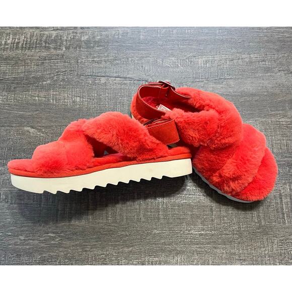 Koolaburra By UGG Women’s Slingback Wedge Heel Sandals Fuzz-ee, Red/Orange, Sz 7 - Picture 4 of 8